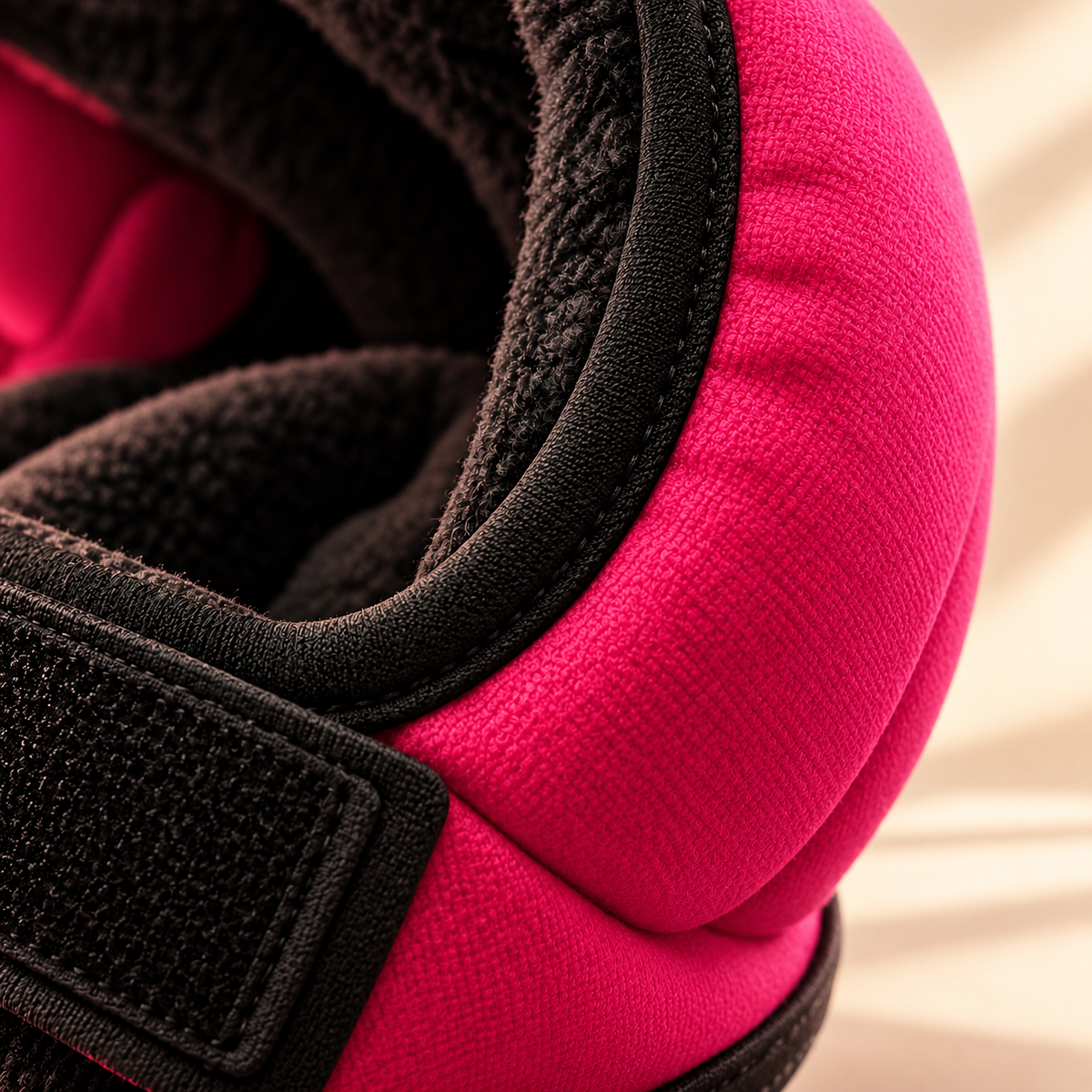 Gros plan sur le tissu doux et la fermeture velcro du cache-oreilles