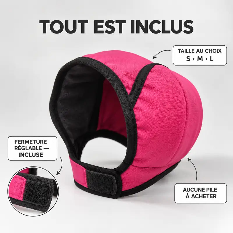 Cache-oreilles anti-bruit pour chien rose framboise, avec sa fermeture velcro réglable