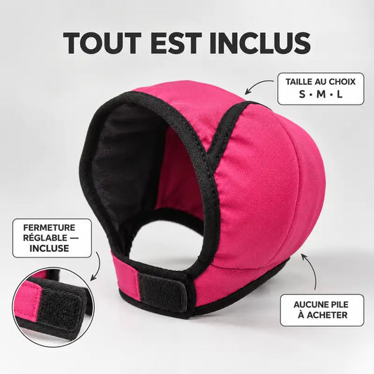 Cache-oreilles anti-bruit pour chien rose framboise, avec sa fermeture velcro réglable